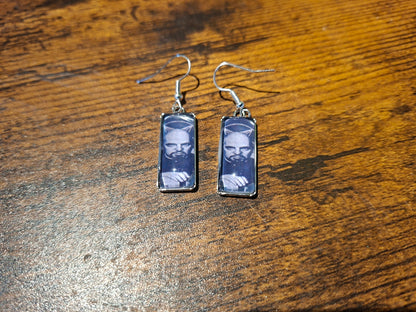 Stainless Steel rectangle image earrings, Satanic Anton LaVey inspired :Goth Gothic Witchy