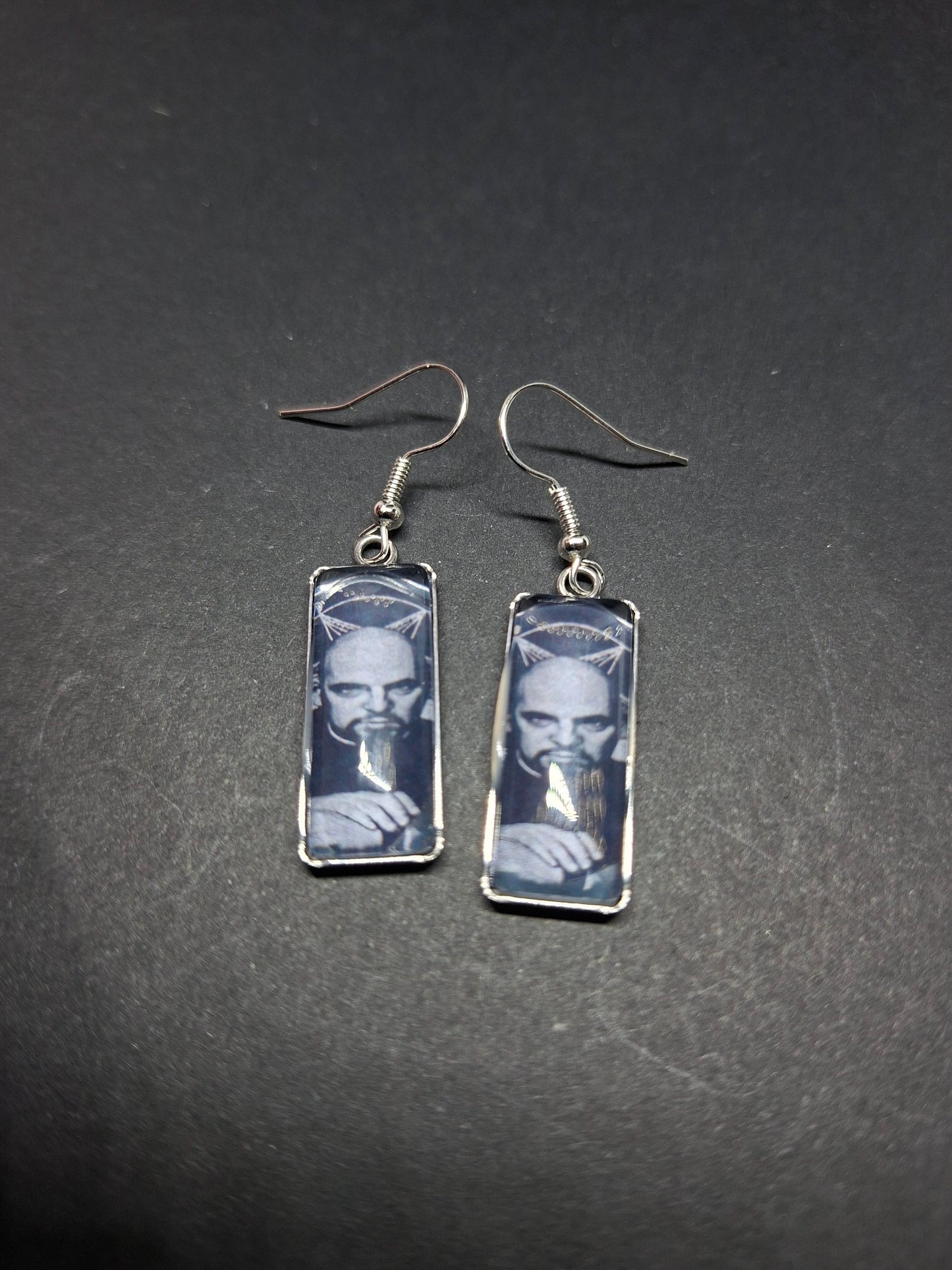 Stainless Steel rectangle image earrings, Satanic Anton LaVey inspired :Goth Gothic Witchy