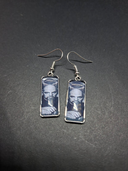 Stainless Steel rectangle image earrings, Satanic Anton LaVey inspired :Goth Gothic Witchy