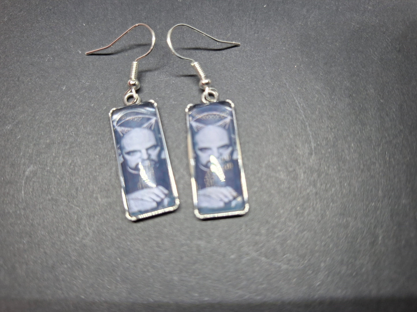 Stainless Steel rectangle image earrings, Satanic Anton LaVey inspired :Goth Gothic Witchy