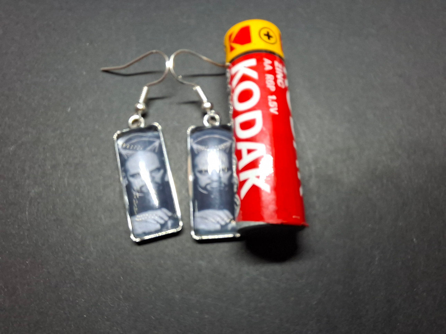 Stainless Steel rectangle image earrings, Satanic Anton LaVey inspired :Goth Gothic Witchy