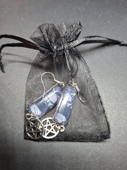 Stainless Steel rectangle image earrings, Satanic Anton LaVey inspired with inverted pentagram