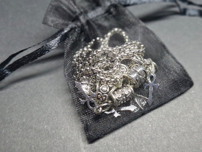 Metal Necklace with bat charm and "Vampire Masquerade ankhs"