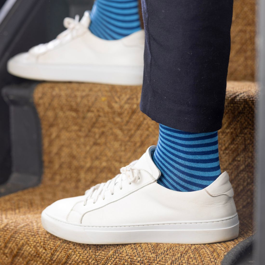 Sky Blue Narrow Striped Bamboo Socks