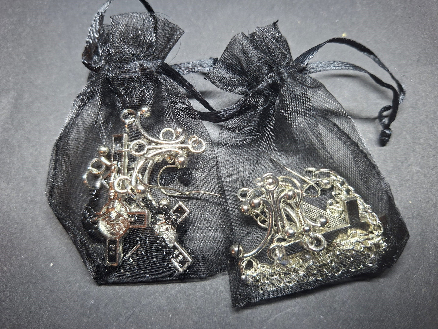 Oddity Curiosity Goth Gothic Witchy witchcraft occult satanic "Chandelier" inverted cross with chains  earrings