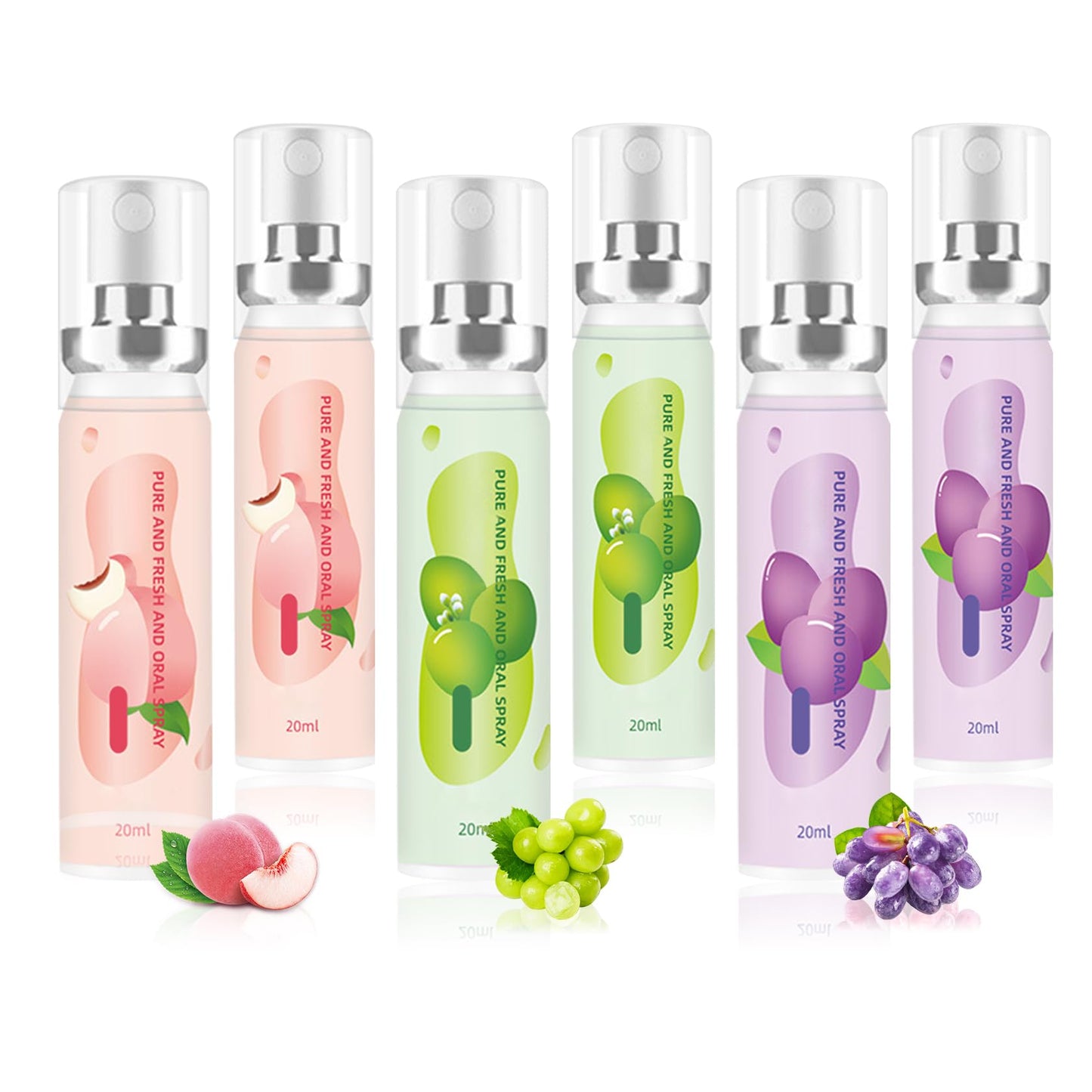 6PCS Fruit Mouth Spray – 3 Flavors Breath Freshener, Portable Long-Lasting Oral Care for Adults