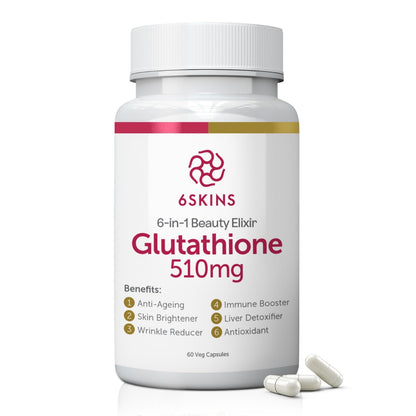 6SKINS 6in1 Beauty Elixir Liposomal Glutathione 510mg | Immune Support & Liver Detox | 60 Capsules