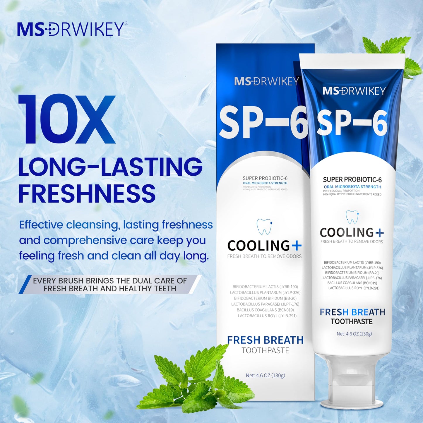 MSDRWIKEY SP-6 Toothpaste Bundle – 6 Probiotics, 7-Pro Whitening, Fluoride-Free