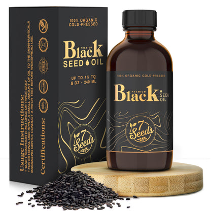 7 Seeds Cold Pressed Black Seed Oil - 240 ml Cold Pressed Nigella Sativa Liquid for Immune Support, Inflamation Support, Digestion, Hair & Skin (8 Fl Oz)