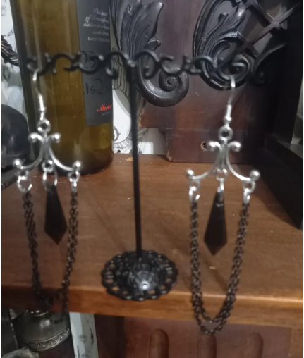 Oddity Curiosity Goth Gothic Witchy Killstar "Chandelier" Black chains and acrylic crystal earrings