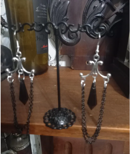 Oddity Curiosity Goth Gothic Witchy Killstar "Chandelier" Black chains and acrylic crystal earrings