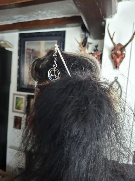 Metal hair stick with "Satanic Trinity " detail : Goth witchy killstar witch Occult style