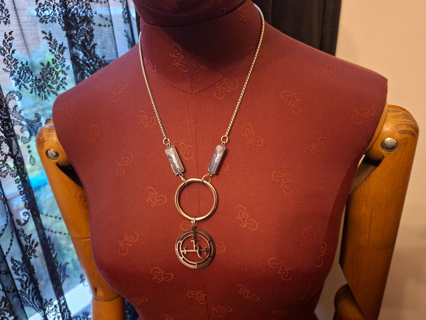Goth Witchy Witch ,Succubus images and LARGE Stainless Steel Sigil of Lilith O ring necklace
