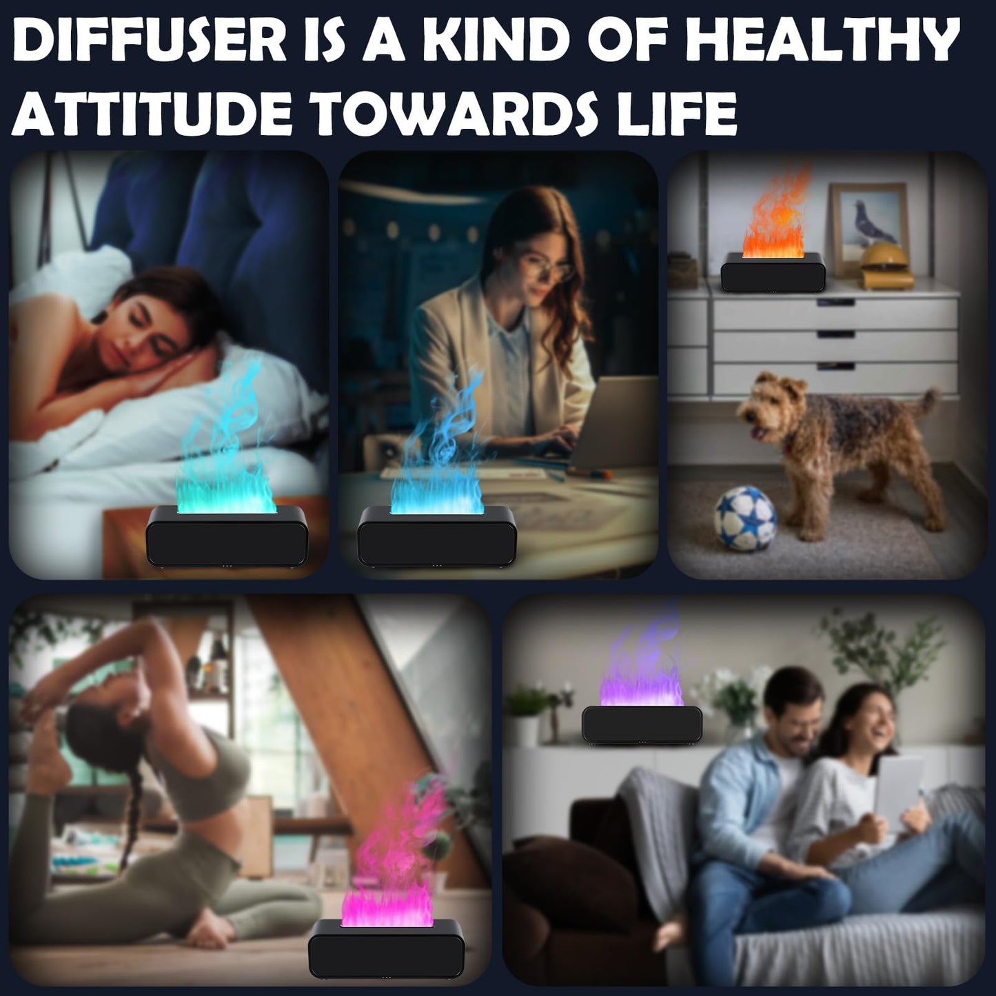 7Color Flame Diffuser – Bonfire & Fireplace 10.7in x 3in x 3.1in