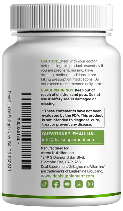 DEAL SUPPLEMENT Omega 3 Fish Oil – 3,000 mg per Serving, 240 Softgels, Burpless Lemon
