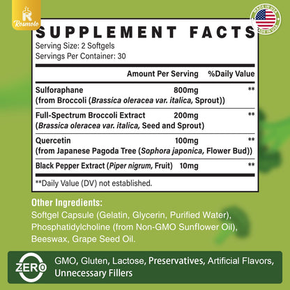 800 mg Liposomal Sulforaphane – Dual-Delivery, Full-Spectrum Broccoli Extract | 360 Softgels