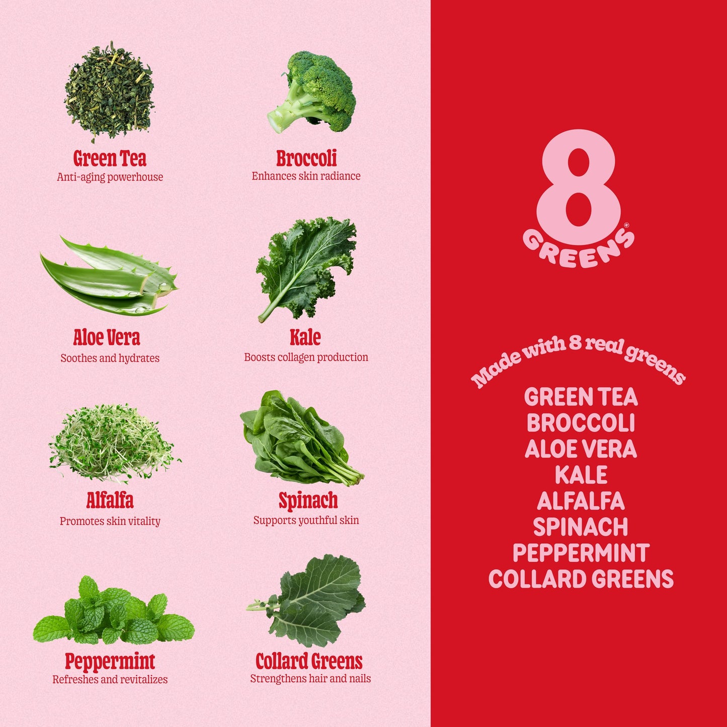 8Greens Beauty Gummies with Collagen & Biotin – Strawberry, 50 Count