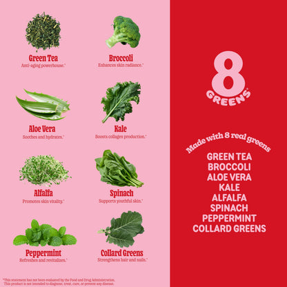 8Greens Beauty Gummies with Collagen & Biotin – Strawberry, 50 Count