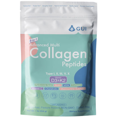 8in1 Advanced Multi Collagen Peptides 16oz – Hydrolyzed Type I/II/III/V/X Collagen + Vitamin D3 & K2