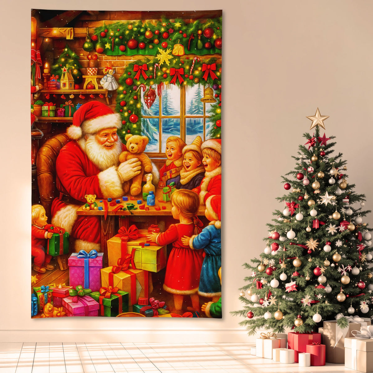 Santa's Grotto - 8ft x5ft Christmas Festive Backdrop Banner