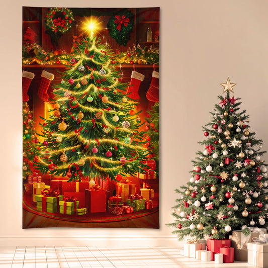 Colourful Christmas Tree - 8ft x5ft Christmas Festive Backdrop Banner