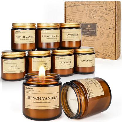 9 Pack Soy Candles – Vanilla, Lavender & Sage | 270 Hours Long-Lasting