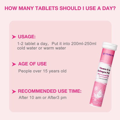 9 YOUNG-BASIC Vitamin C & Collagen Effervescent Tablets – Immune Support & Skin Radiance (Sweet Orange, 40 Tablets)