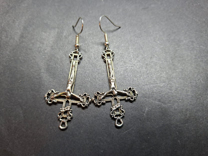 Witchy goth satanic occult witchcraft , Inverted Crucifix Earrings with Pentagram, Ritual Jewelry