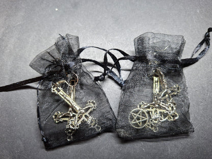 Witchy goth satanic occult witchcraft , Inverted Crucifix Earrings with Pentagram, Ritual Jewelry