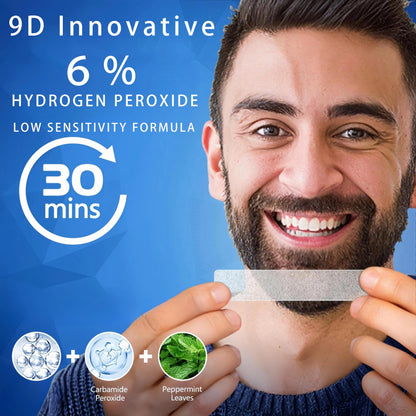 9D Sensitive Teeth Whitening Strips – Enamel-Safe, Fast Stain Removal for Coffee Drinkers & Smokers | 21 Pairs (42 Strips)