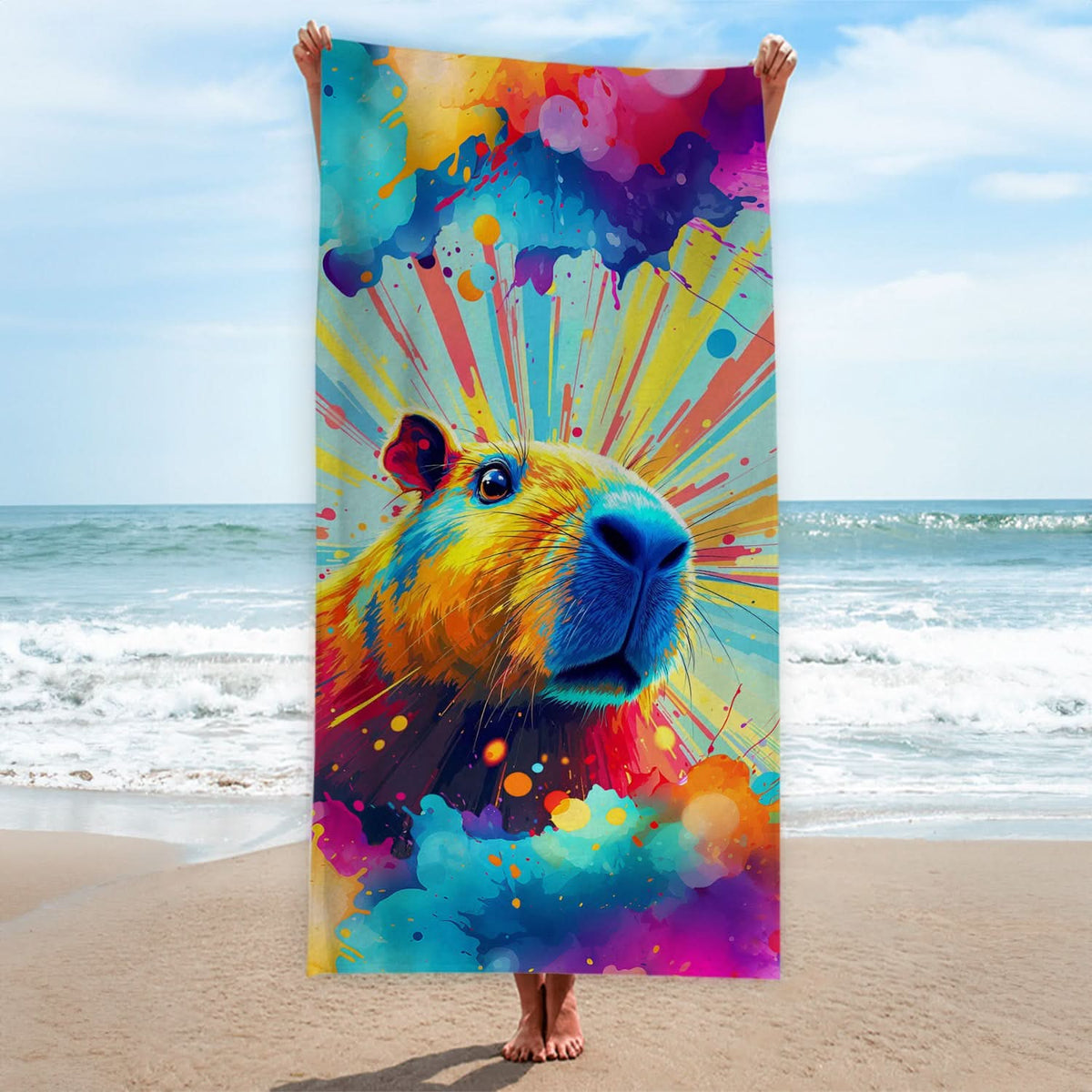 Colourful Capybara Painting - Beach Towel
