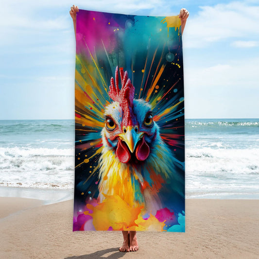 Colourful Chicken Painting - Beach Towel