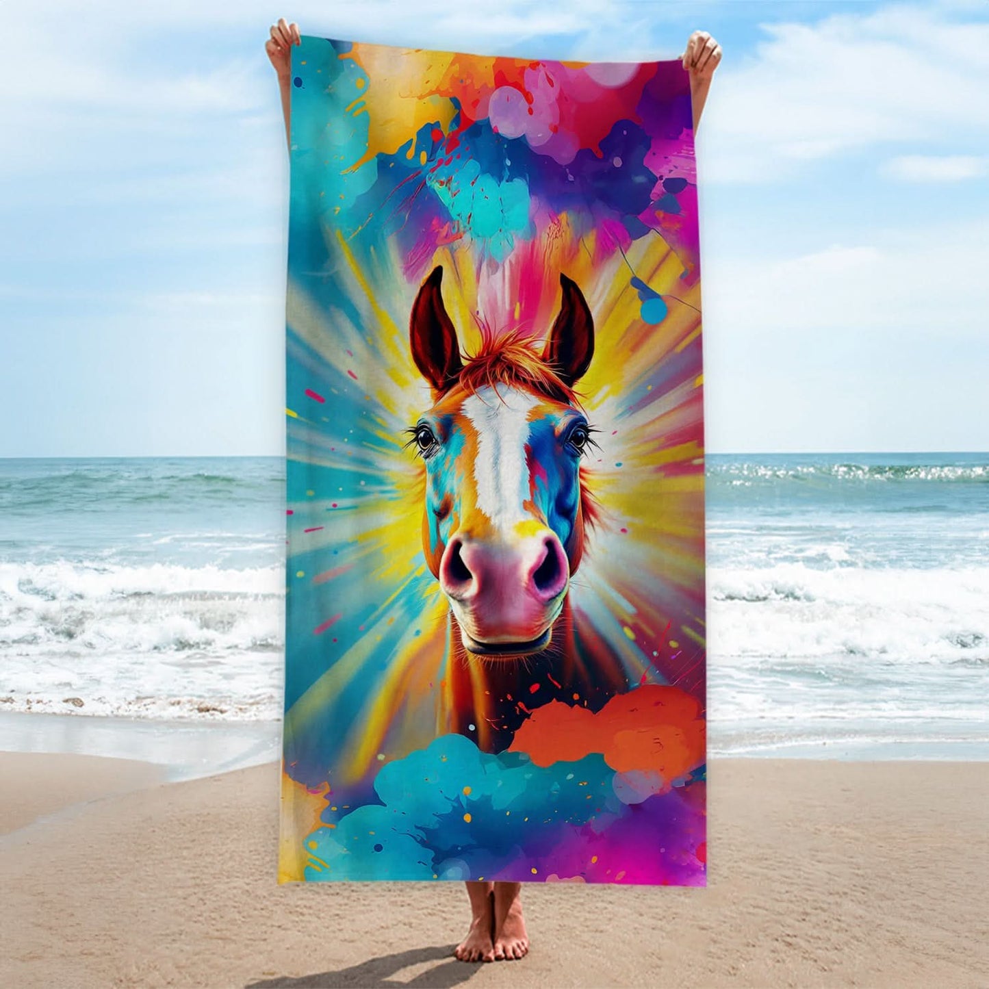 Colourful Horse Painting - Beach Towel