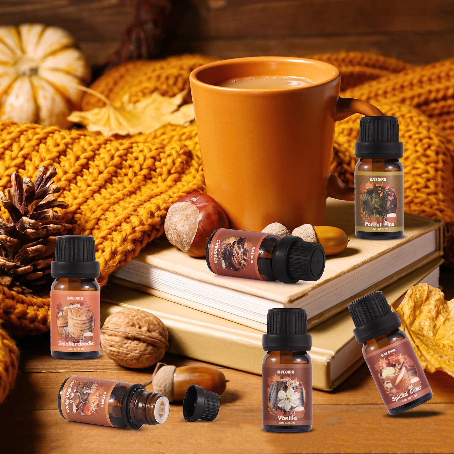Autumn Fragrance Oils Set by AVEOIRA – 6x10mL for Diffuser, Candles & Soaps