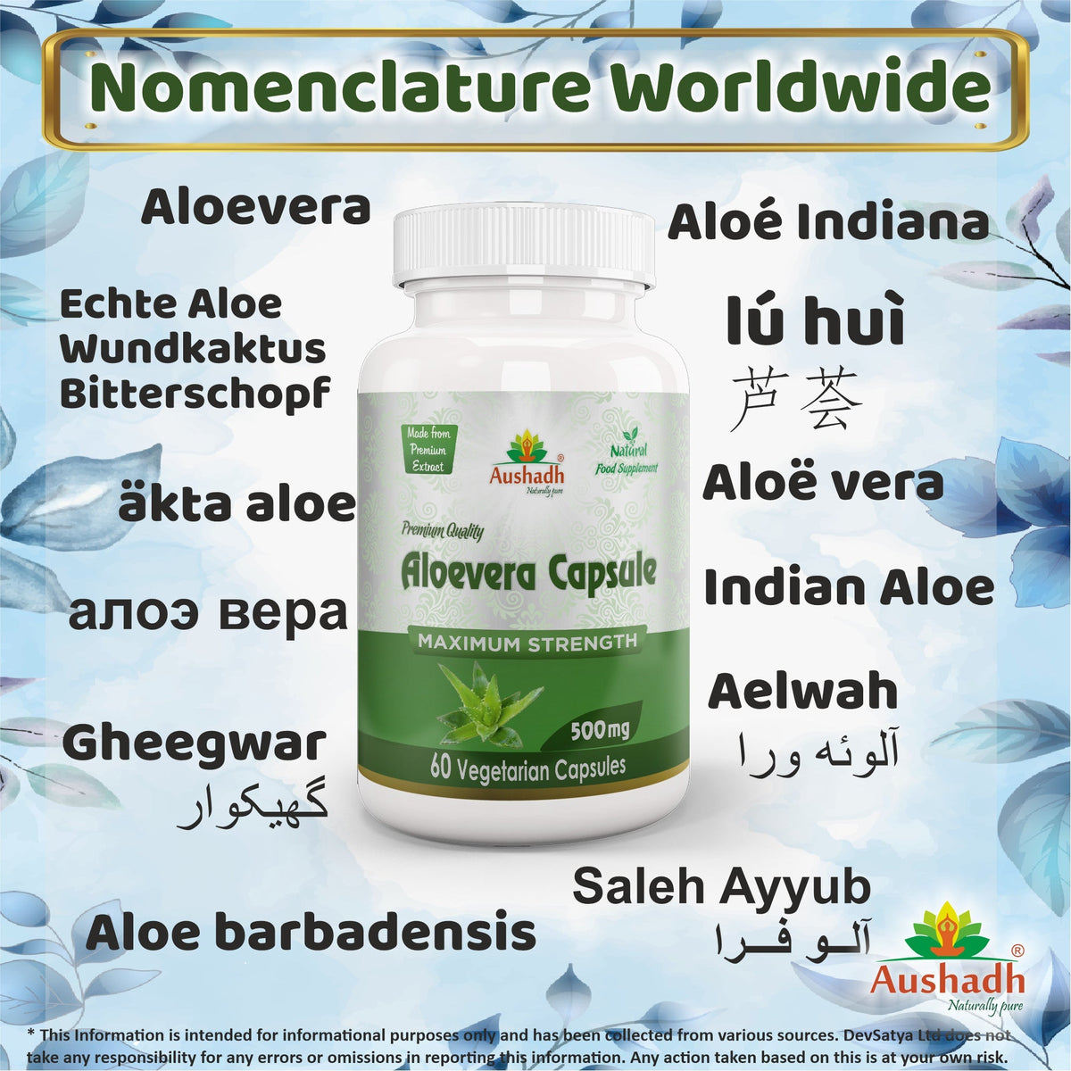 Aushadh Aloe vera Capsules (Ghritkumari, Kumari) Digestive Comfort & Skin Support - Vegan, Gluten Free, Non-GMO, 60 Capsules