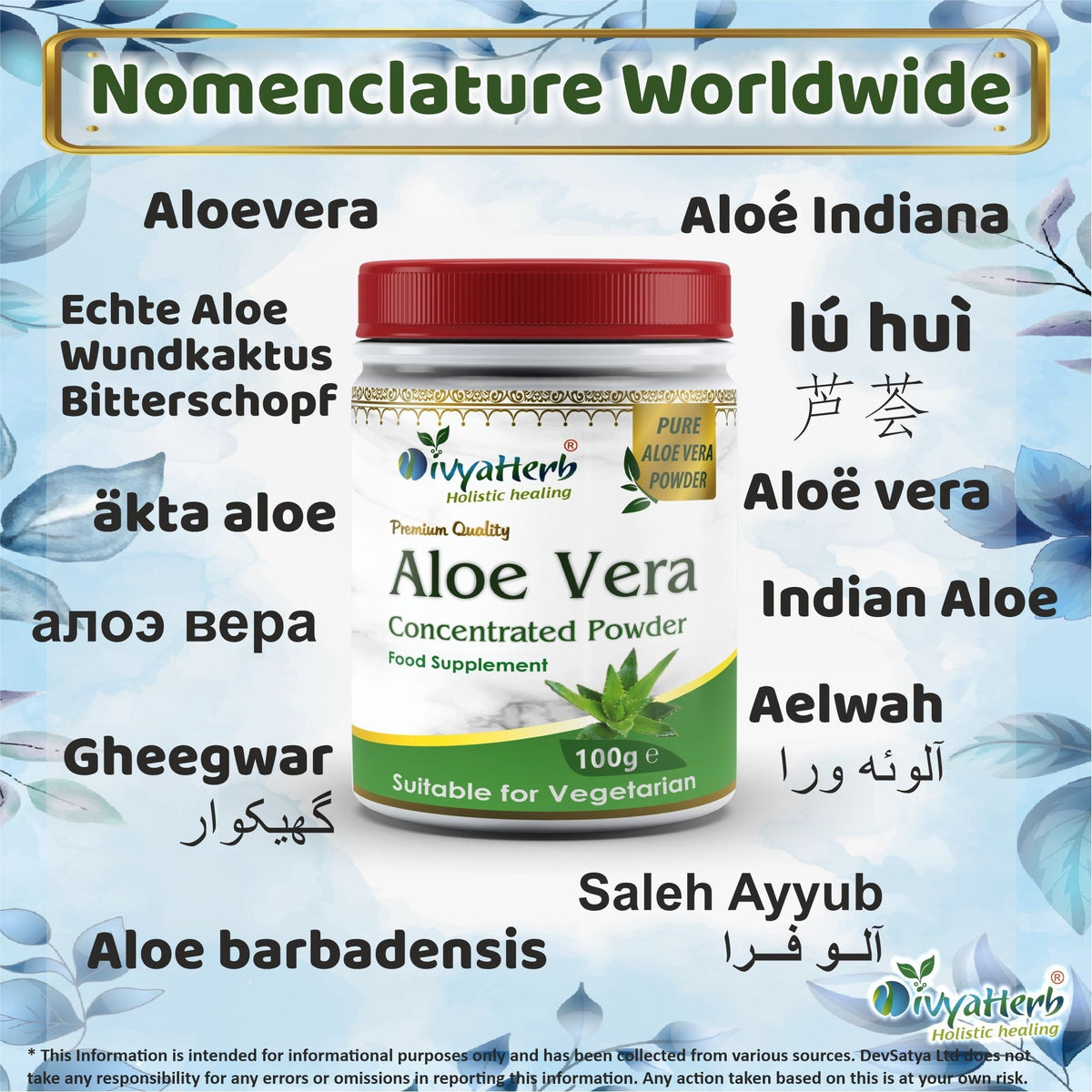 DivyaHerb Aloevera Powder 100 gram - Healthy-Looking Skin Support