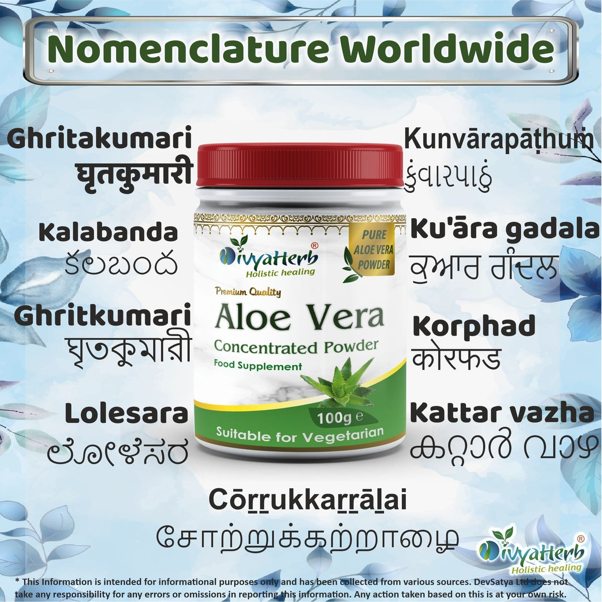 DivyaHerb Aloevera Powder 100 gram - Healthy-Looking Skin Support