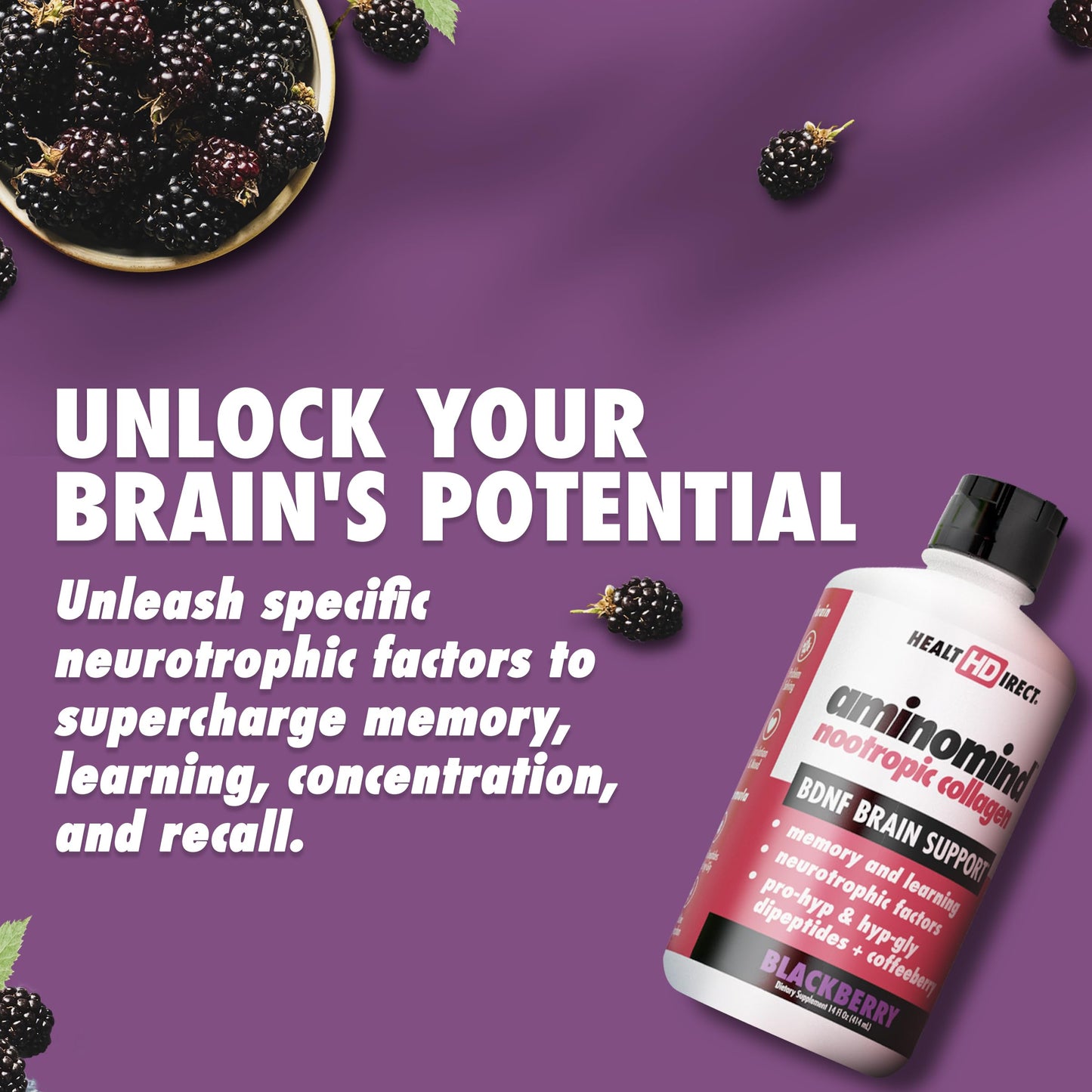 HEALTH DIRECT AminoMind Nootropic Collagen for Brain Health and BDNF, 14 Fl Oz