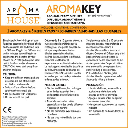 Aromahouse Aromakey USB Aromatherapy Diffuser with 5 Unscented Refill Pads – White