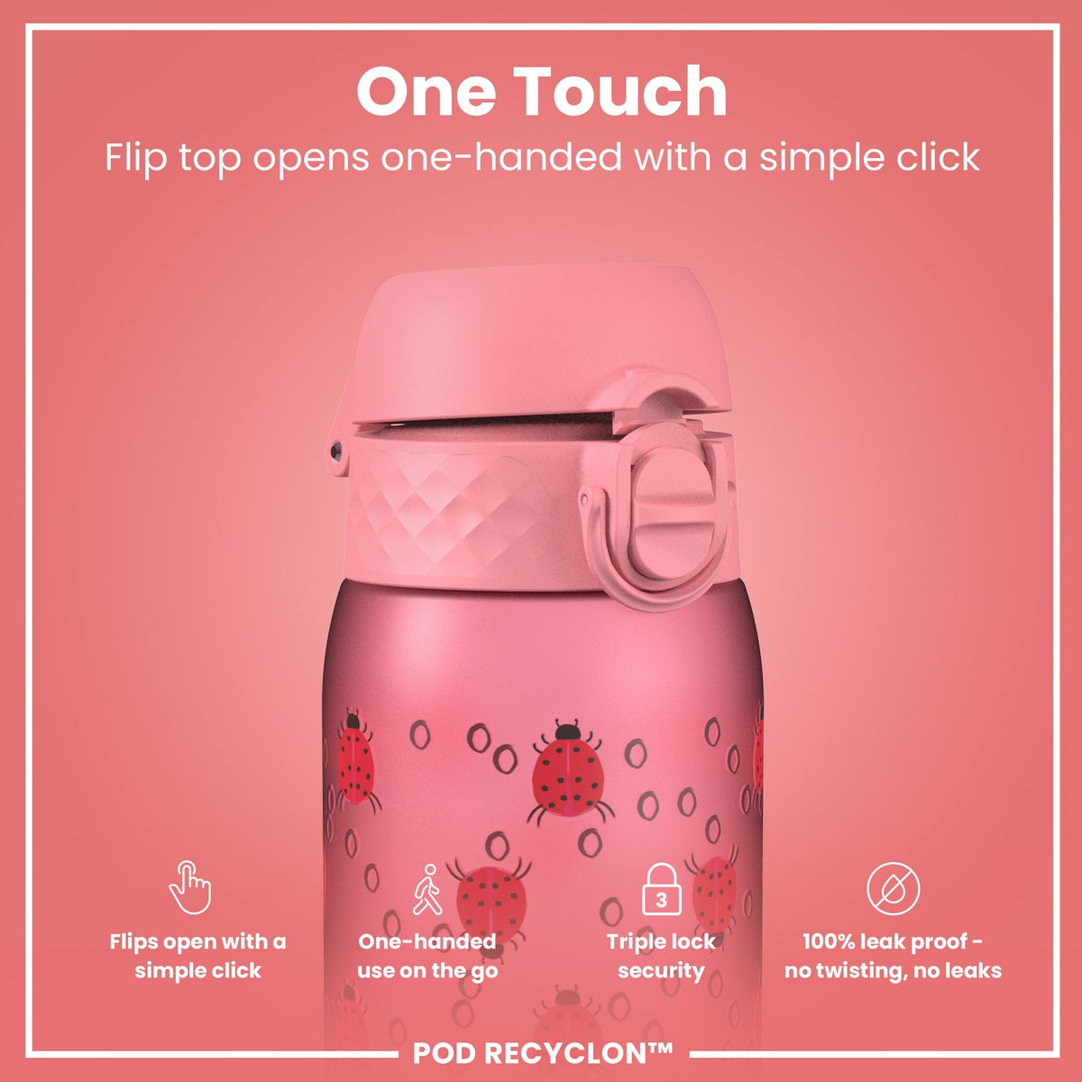 Leak Proof Kids' Water Bottle, Recyclon, Ladybugs, 350ml (12oz)