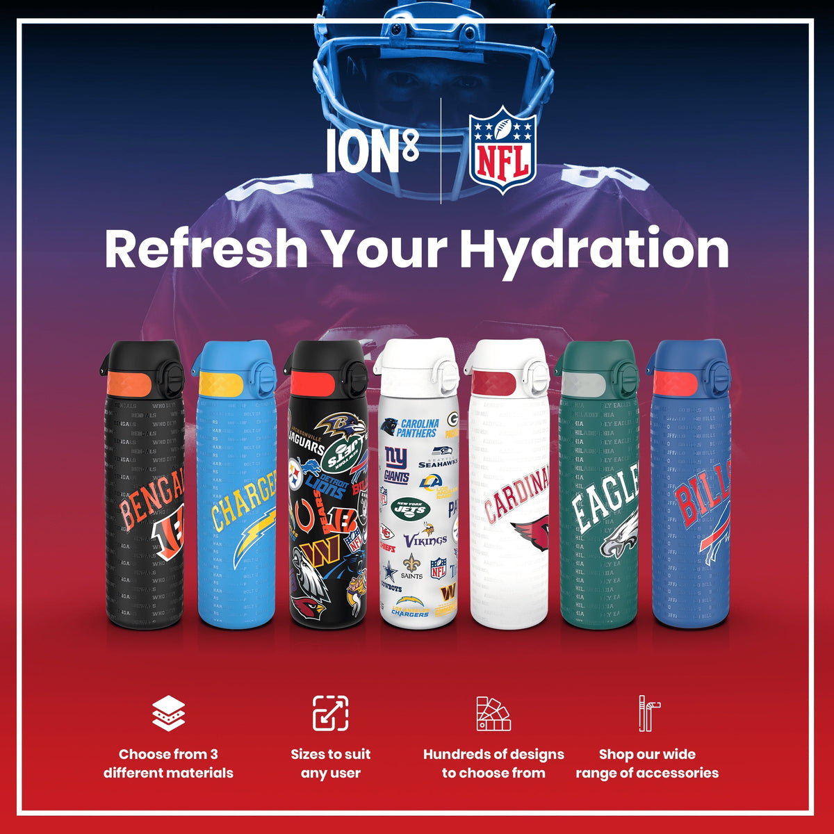 Leak Proof NFL Water Bottle, Stainless Steel, Seattle Seahawks, 600ml (20oz)