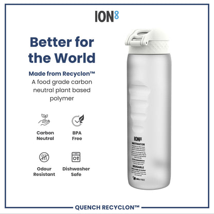 Leak Proof 1 Litre Water Bottle with Times to Drink, Recyclon, Ice, 1L