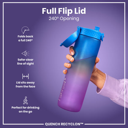 Leak Proof 1 Litre Water Bottle with Times to Drink, Recyclon, Blue & Pink, 1L