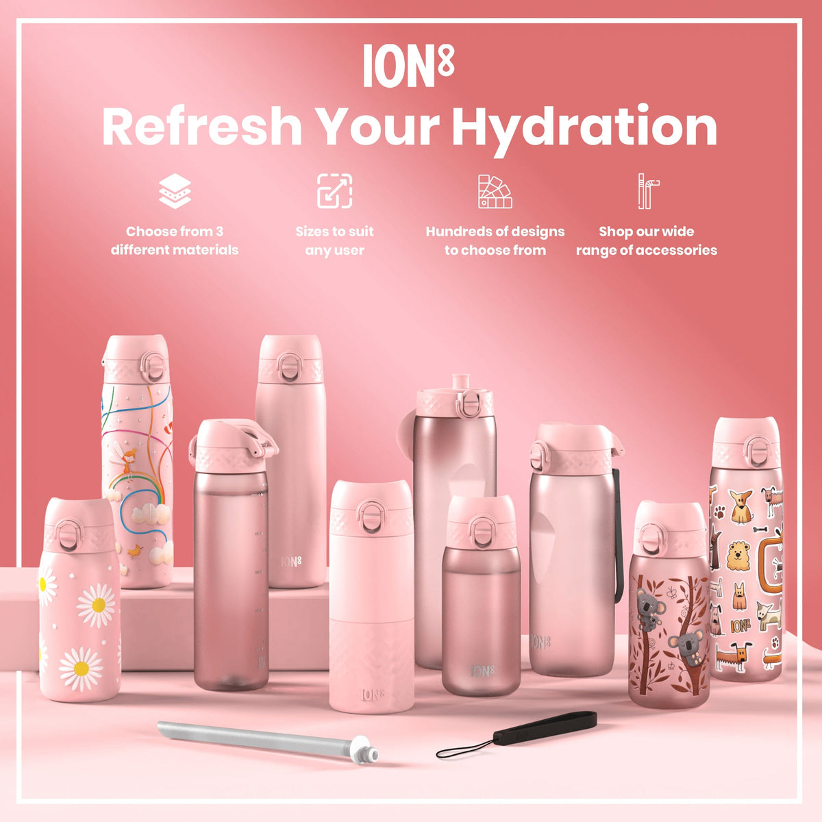 Leak Proof Slim Water Bottle, Recyclon, Unicorn Rainbows, 500ml (18oz)