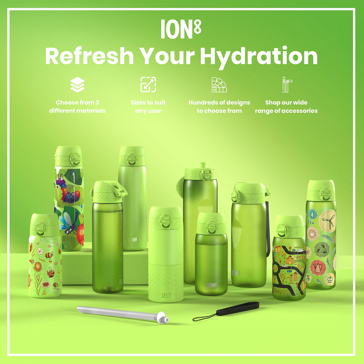 Leak Proof 1 litre Water Bottle, Recyclon, Green, 1L