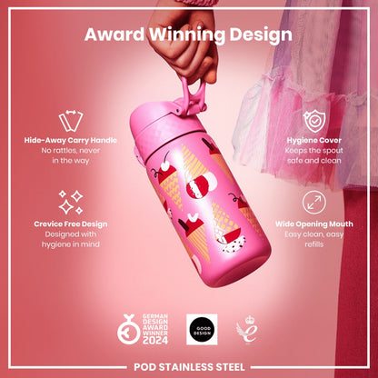Leak Proof Kids Water Bottle, Stainless Steel, Ice Creams, 400ml (13oz)