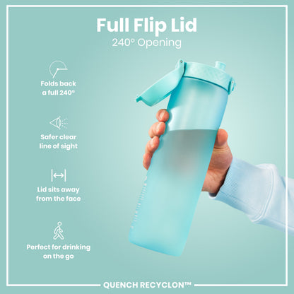 Leak Proof 1 Litre Water Bottle with Times to Drink, Recyclon, Sonic Blue, 1L