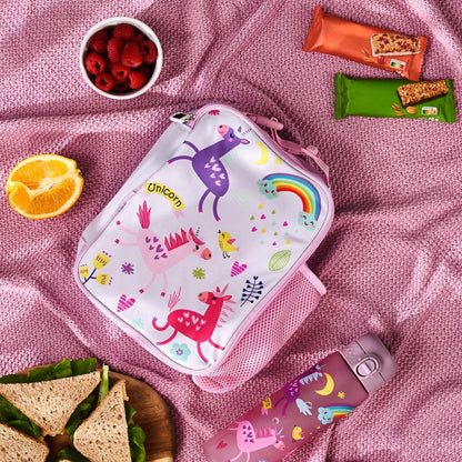 Kids Lunch Bag, Insulated, Unicorns, Medium