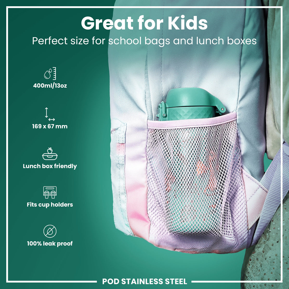 Leak Proof Kids Water Bottle, Stainless Steel, Egg to Dragon, 400ml (13oz)