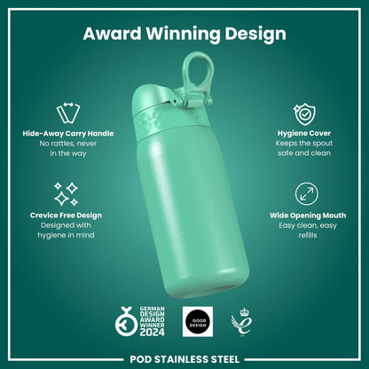 Leak Proof Kids Water Bottle, Stainless Steel, Teal, 400ml (13oz)